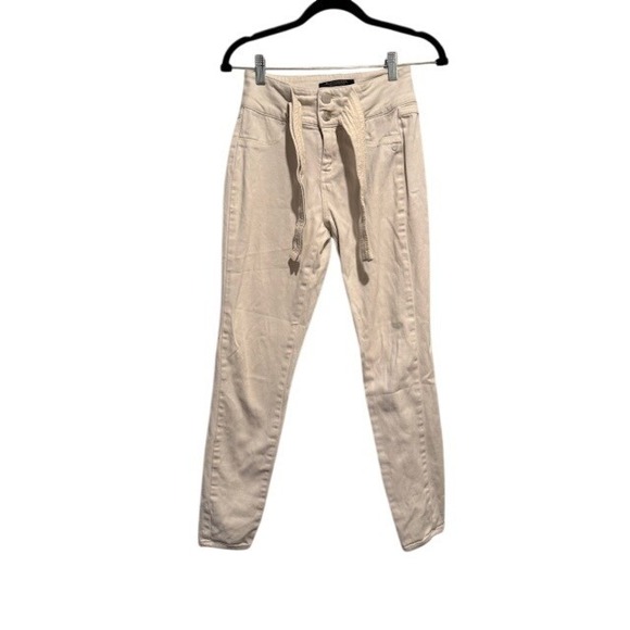 Scotch Soda Denim - Scotch Soda Slim Jeans Cream Beige wide waist tie belt Sz 24 High Rise 2146